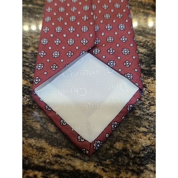 Christian Dior Cravates Necktie Tie Burgundy Geomeric Repp Woven Silk - Picture 5 of 6